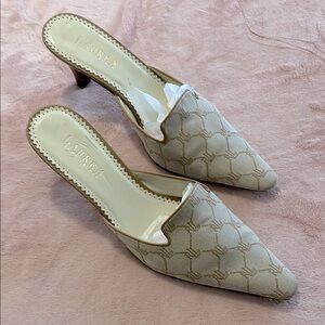 RALPH LAUREN Beige Patterned Women's Mules